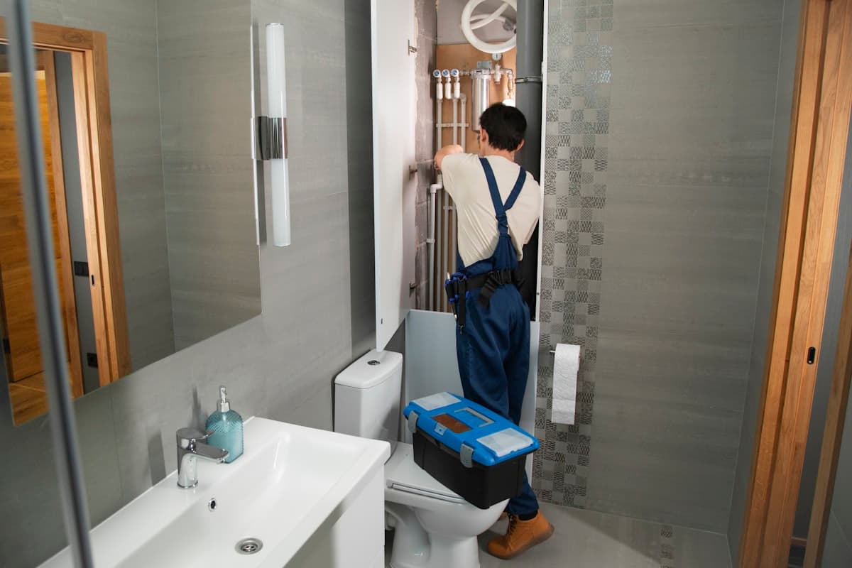 Lucas Plumbing plumber at work in a customer's home